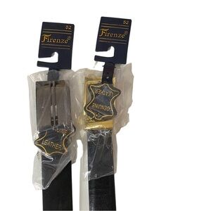 Firenze 2 Black Leather 1 Glossy Flat Gold Buckle 1 Flat Silver Buckle 52 NWT